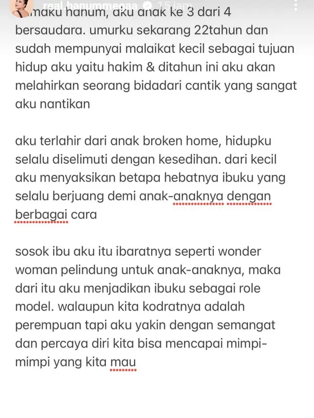 Unggahan selebgram Hanum Mega. (Foto: Dok. Instagram @real.hanummegaa)