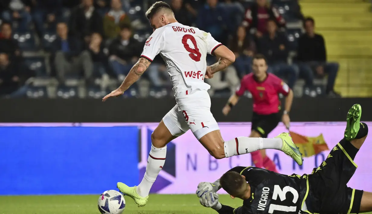 Rossoneri harus bekerja keras menundukkan Empoli dengan skor 3-1 Pada laga pekan kedelapan Liga Italia 2022/2023. (Massimo Paolone/LaPresse via AP)