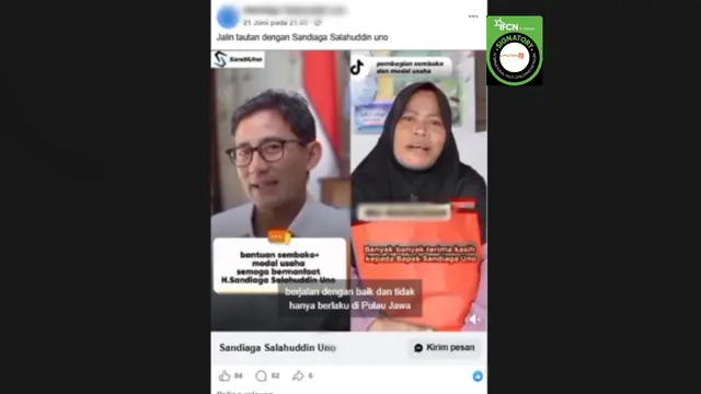 Cek Fakta: Hoaks Video Sandiaga Uno Bagikan Bantuan Langsung Tunai dan Modal Usaha