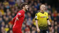 Ekspresi Adam Lallana pada laga kontra Leicester City di Anfield, Sabtu (26/12/2015) malam WIB. (Reuters/Carl Recine)