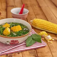 Masak Sayur Bening dengan bayam, jagung manis dan Royco Kaldu Jamur.
