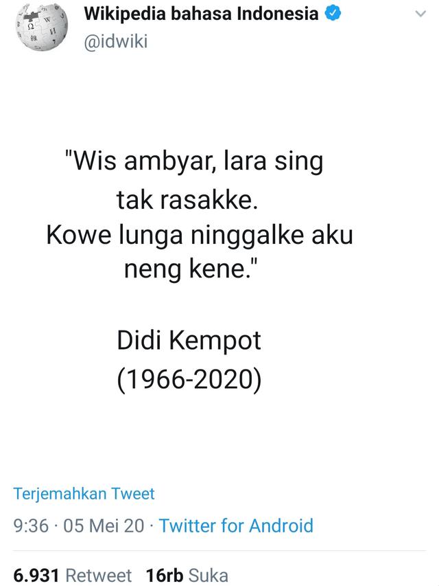 Didi Kempot Meninggal 5 Mei Jadi Hari Ambyar Sedunia Showbiz Liputan6 Com