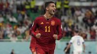 Di babak kedua Spanyol kembali menambah gol pada menit ke-54 melalui Ferran Torres. GoL keempat tersebut dicetak Ferran Torres usai memanfaatkan umpan Gavi di dalam kotak penalti. (AP/Alessandra Tarantino)