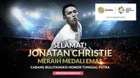 Jonatan Christie meraih medali emas Asian Games 2018 cabang bulutangkis nomor tunggal putra. (Bola.com/Dody Iryawan)