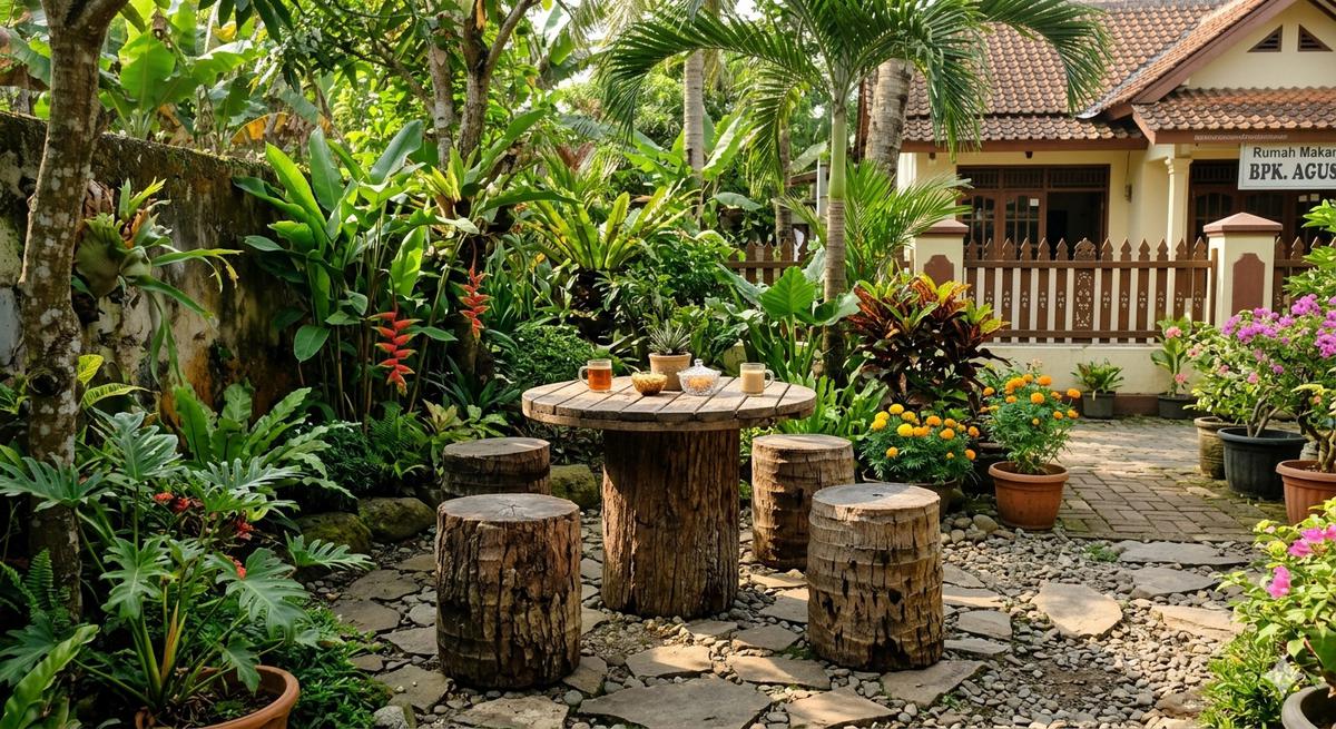Set Meja dan Kursi Taman dari Potongan Batang Kelapa