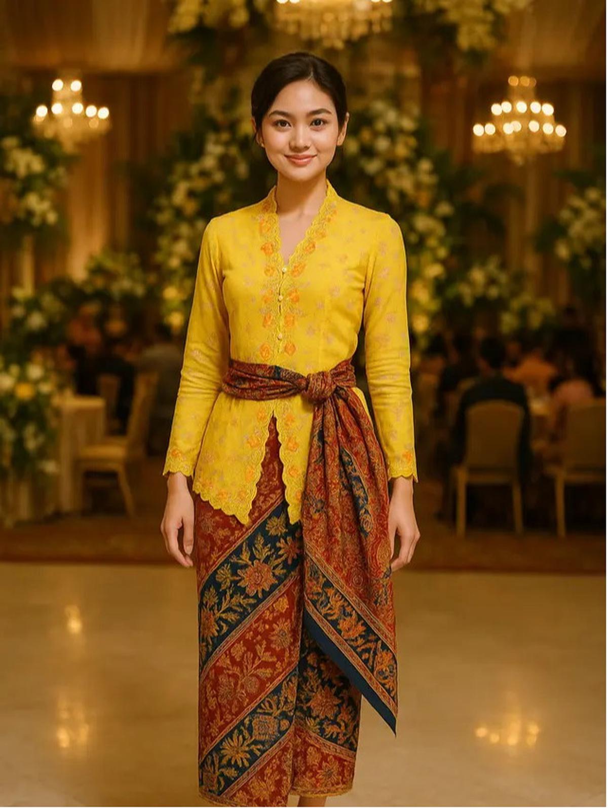 Model Kebaya Panjang dengan Selendang Ikat Samping Pinggang