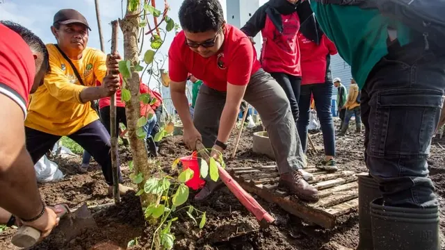 Rayakan ulang tahun Megawati, PDIP Surabaya tanam ratusan pohon (Liputan6.com/Istimewa)