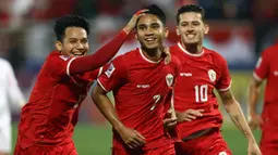 Bermain di laga terakhir penyisihan Grup A Piala Asia U-23 2024, Timnas Indonesia U-23 unggul 4-1 atas Yordania. (KARIM JAAFAR/AFP)