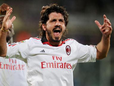 Gennaro Gattuso - Pria berwajah sangar ini merupakan salah satu pesepak bola yang menyukai serial Captain Tsubasa. Gattuso kecil bahkan selalu pulang tepat waktu agar tak ketinggalan serial Captain Tsubasa di layar kaca. (AFP/Alberto Lingria)