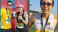 Dokter Tirta dan Gisella Anastasia sukses meraih personal best pada ajang Maybank Marathon 2025 di Bali, Minggu (24/8/2025). (Bola.com/Wiwig Prayugi)