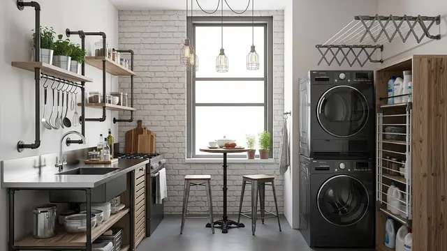 Dapur Industrial dengan Penataan Vertikal