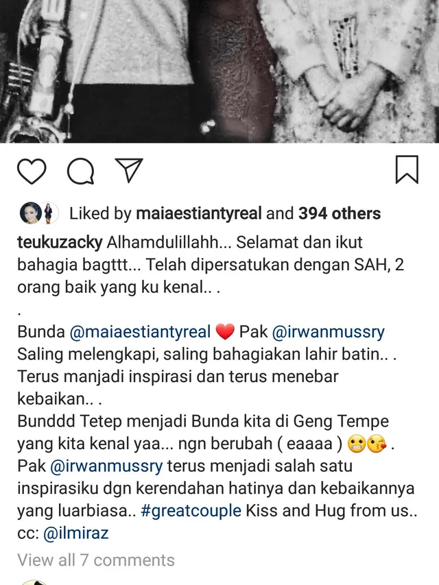 ucapan selamat menikah untuk Maia Estianty (Instagram/ @teukuzacky)