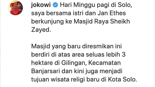 Unggahan Presiden Jokowi (Foto: Dok. Instagram terverifikasi @jokowi)