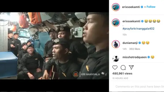 Unggahan Erix Endank Soekamti soal Prajurit TNI KRI Nanggala-402
