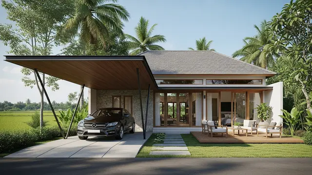 Desain Rumah Desa Sederhana dengan Garasi Terbuka/Gemini AI