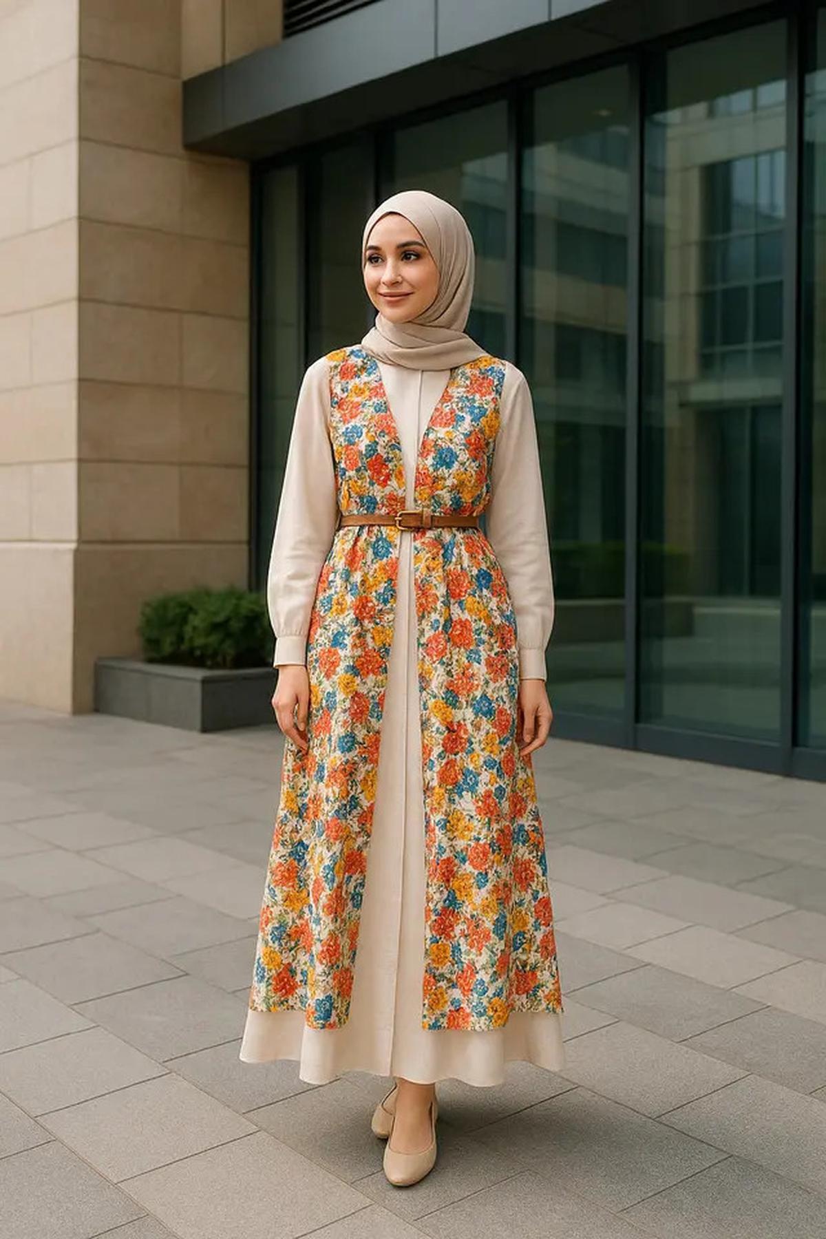 7 Model Gamis dengan Outer Motif Bunga