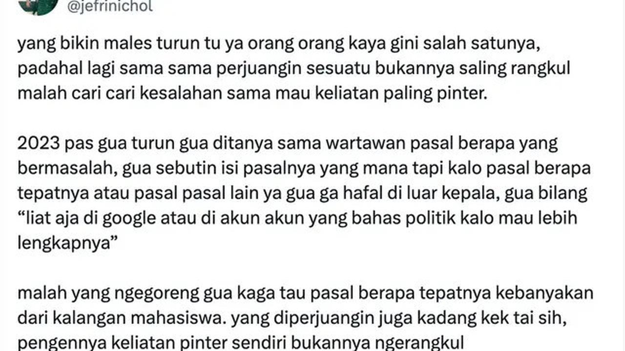 Alasan Jefri Nichol Ogah Demo Revisi UU TNI: Ada yang Ingin Terlihat Pintar Sendiri, Bukannya Merangkul