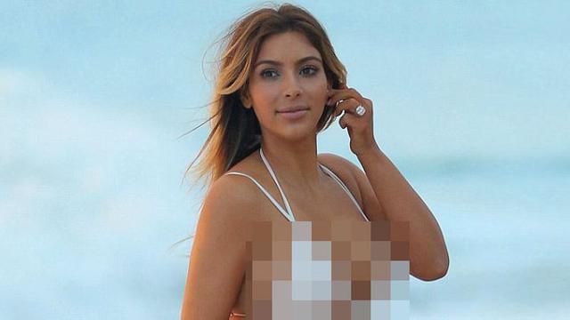 Pakai Bikini Mini Warna Putih Kim Kardashian Masih Montok Showbiz Liputan6 Com