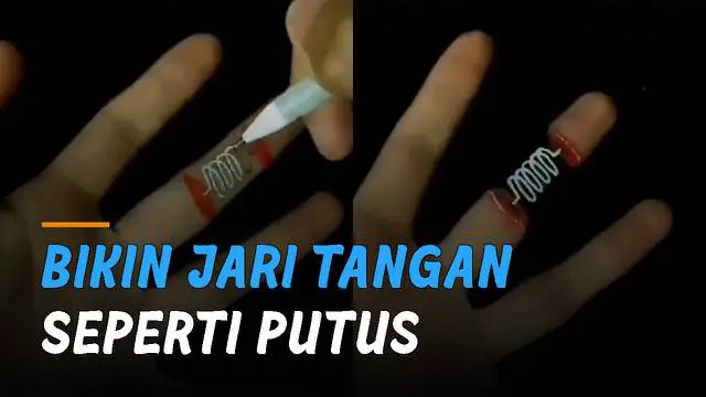 Karya kreatif diperlihatkan oleh seseorang ketika membuat jari tangan seperti putus.