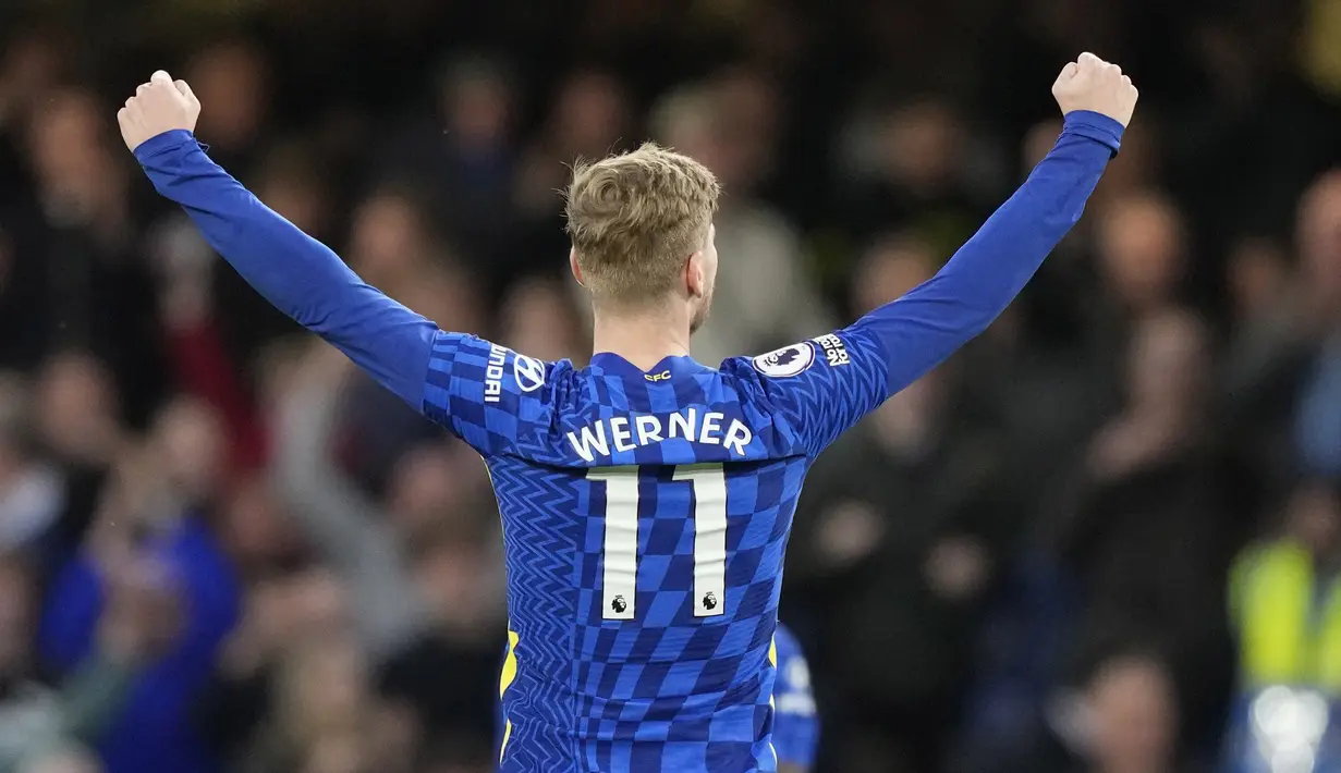 <p>Sementara itu, The Blues disumbangkan masing-masing lewat aksi Timo Werner dan Cesar Azpilicueta. (AP/Frank Augstein)</p>