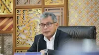 Direktur Utama BRI Sunarso pada saat press conference kinerja Triwulan I 2024 yang diselenggarakan di Jakarta, Kamis, (25/04).