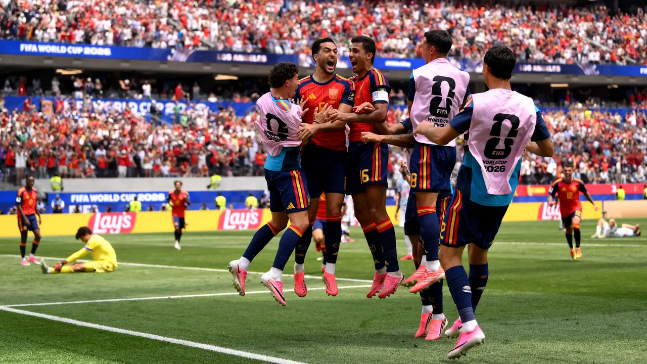 Perayaan gol Spanyol ke gawang Belgia di perempat final Piala Dunia 2026