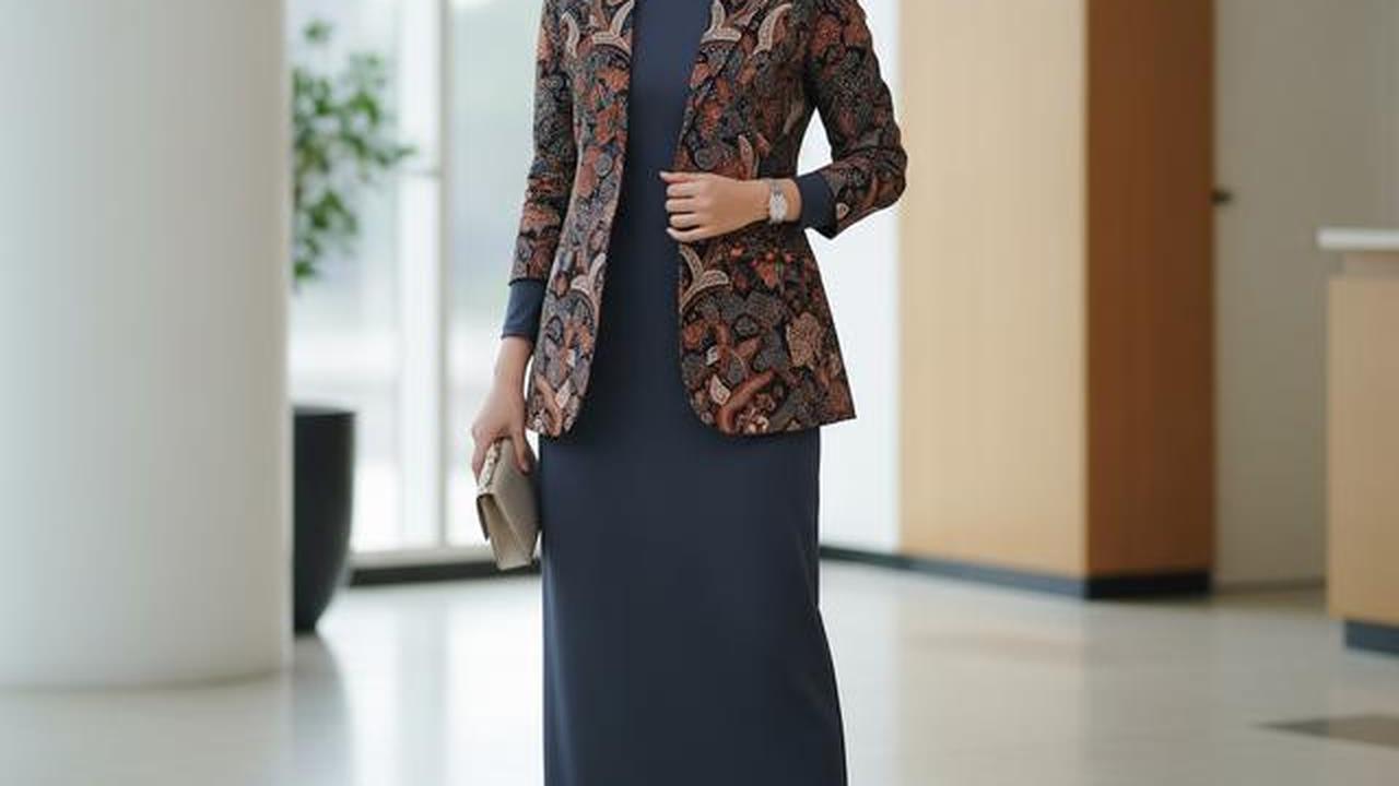 7 Model Gamis Polos Kombinasi Blazer Batik Terbaru, Tampil Stylish di Penghujung 2025