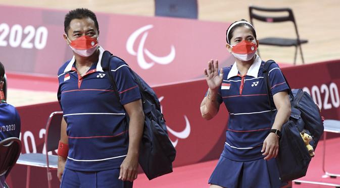 Ganda campuran Indonesia yang meraih emas di Paralimpiade Tokyo 2020, Leani Ratri Oktila/Hary Susanto. (NPC Indonesia)
