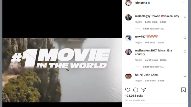 Unggahan John Cena di akun Instagram terverifikasinya soal Fast and Furious 9. (Foto: Instagram @johncena)