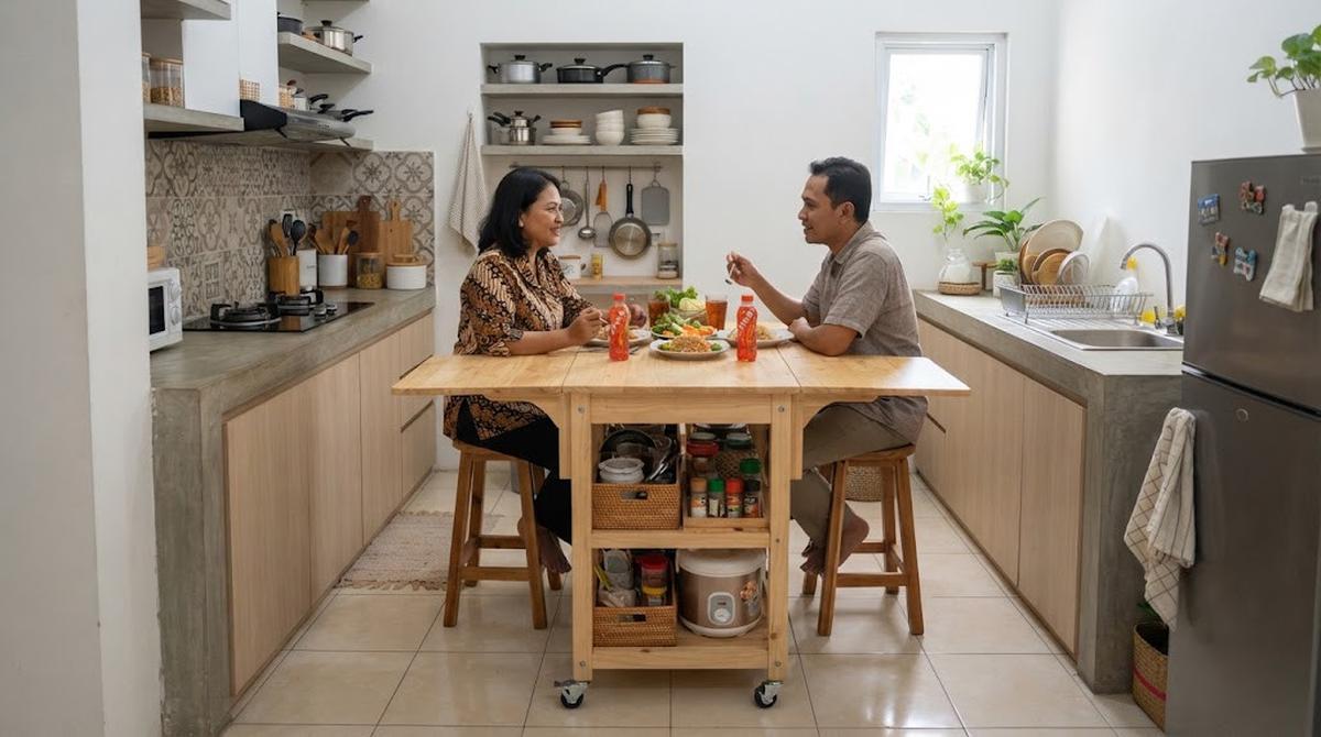 Kitchen Island Beroda dengan Sayap Lipat