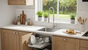 7 Model Dapur dengan Rak Piring Tarik di Samping Sink yang Praktis dan Hemat Ruang