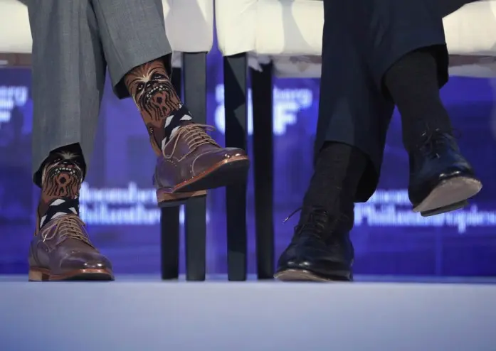 Kaus kaki karakter film Star Wars dan Star Trek Chewbacca yang dikenakan PM ganteng Kanada, Justin Trudeau. (AFP)