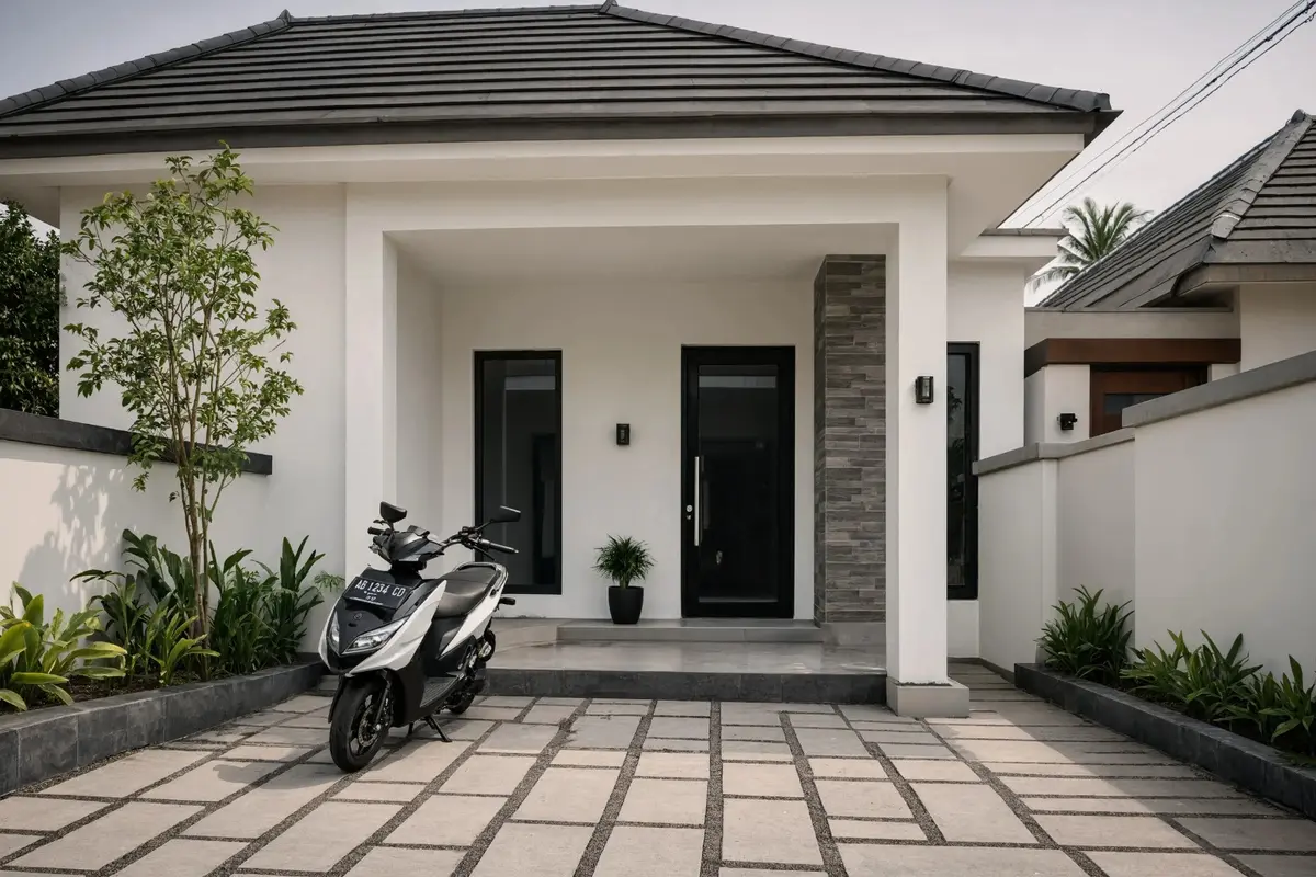 Inspirasi Garasi Motor Sederhana di Rumah Kecil (AI)
