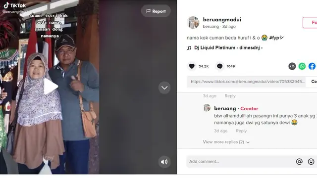 Viral Pasangan Suami Istri dengan Nama yang Mirip, Beda Satu Huruf
