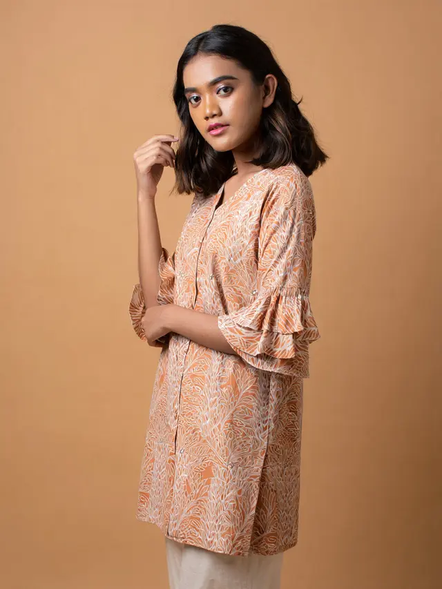 Tunik Batik Lengan Kerut Motif Earth Tone