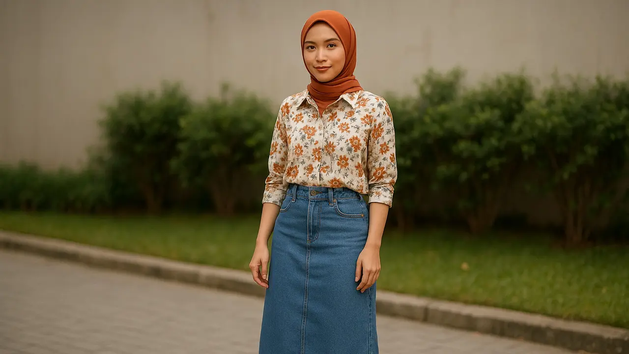Outfit Rok Jeans Hijab yang Timeless (Foto: ChatGPT)