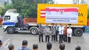 Presiden Joko Widodo (Jokowi) memberikan sambutan saat melepas bantuan kemanusiaan untuk masyarakat Sri Lanka di gudang Bulog, Jakarta, Selasa (14/2). Bantuan yang diberikan berupa hibah beras sebanyak 5.000 metrik ton (mt). (Liputan6.com/Angga Yuniar)