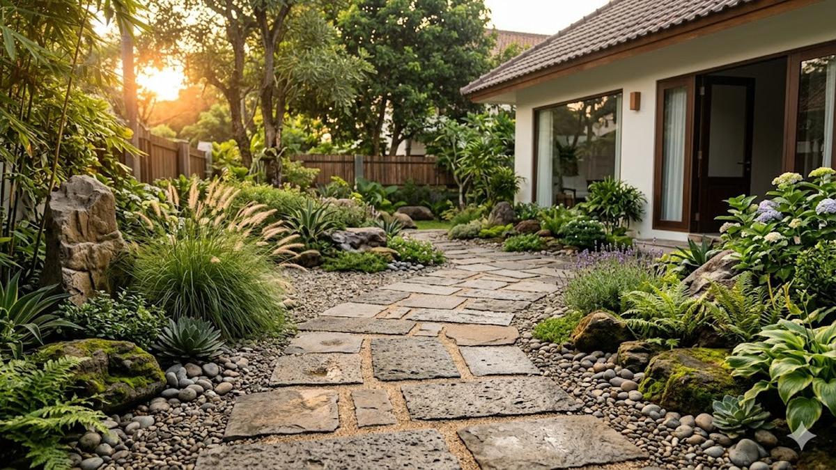 10 Inspirasi Taman Batu di Halaman Rumah yang Sekaligus Meminimalkan Genangan Air