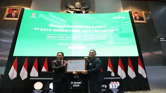 Pencatatan perdana saham PT Data Sinergitama Jaya Tbk (Elitery) atau ELIT, Jumat, (6/1/2023) (Foto: BEI)