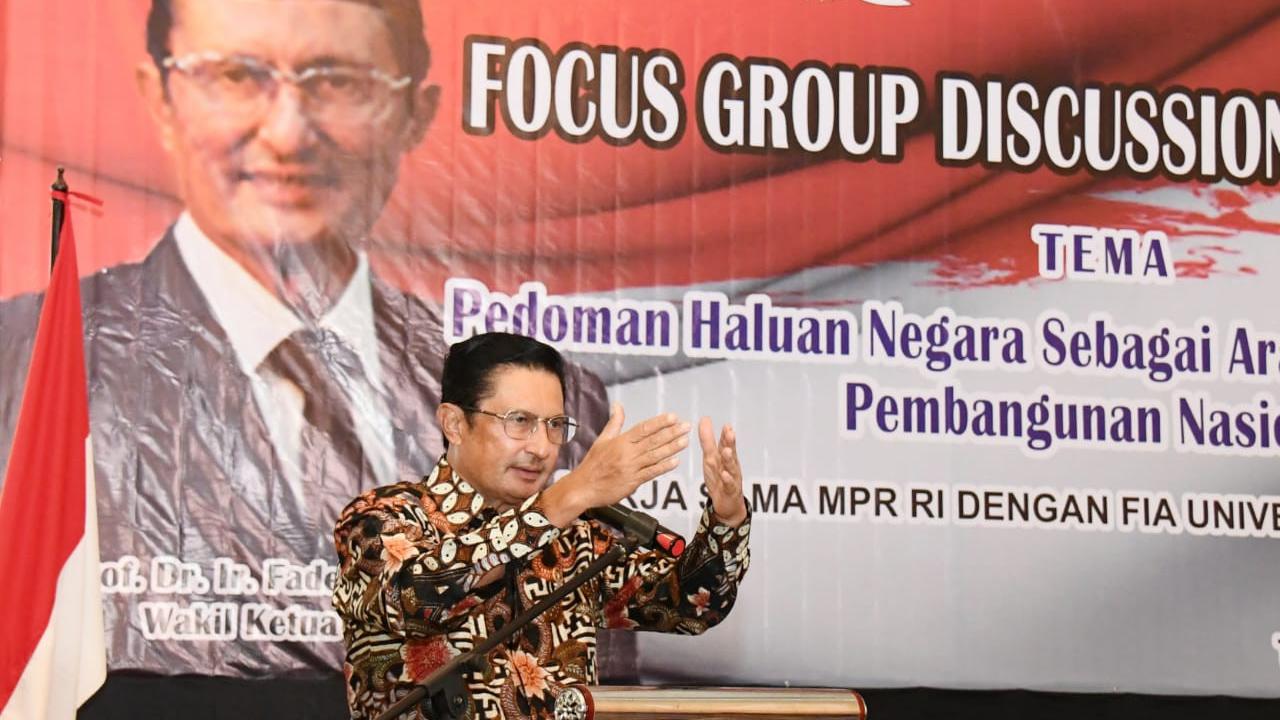 Fadel Muhammad membuka FGD yang bertema 'Pedoman Haluan Negara Sebagai Arah Perencanaan dan Pembangunan Nasional'