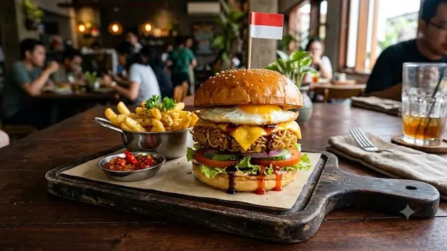 Ilustrasi Resep Burger Mie Instan Renyah yang Anti Hancur/AI Generated