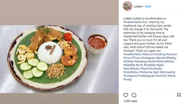 Sajian rendang ayam di Masterchef UK. (Instagram/ z.olpin)