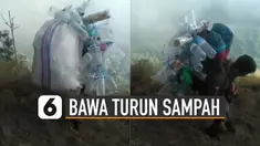 Beredar video pria membawa turun sampah plastik dari gunung, bekas pendaki-pendaki yang tidak membawa sampahnya kembali. Aksinya ini mendapatkan pujian dari banyak netizen.