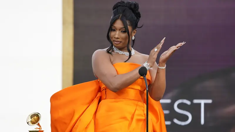 Megan Thee Stallion di Grammy Awards 2021. (AP Photo/Chris Pizzello)