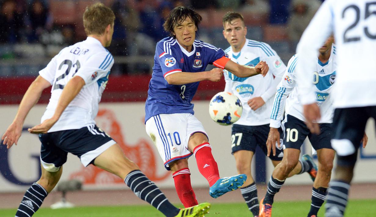 Yokohama FC sebagai klub terakhir Nakamura bekerja sama dengan J.League membuat sebuah laga perpisahan untuk sang legenda bertajuk SHUNSUKE NAKAMURA FAREWELL MATCH. Laga ini akan digelar pada Minggu 17 Desember 2023 pukul 12.00 WIB di NHK Spring Mitsuzawa Football Stadium. (AFP/Toshifumi Kitamura)