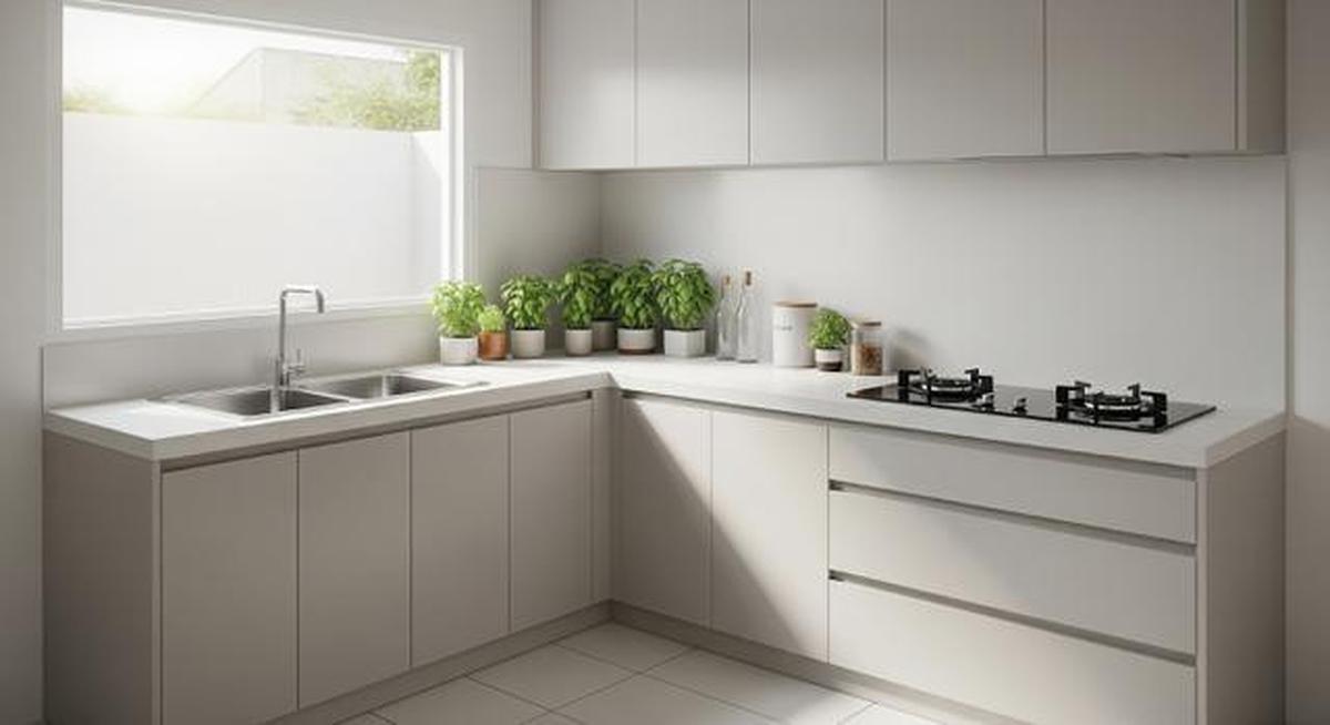 8 Model Dapur Minimalis Bentuk L dengan Tanaman Sayur di Botol, Estetik dan Fungsional