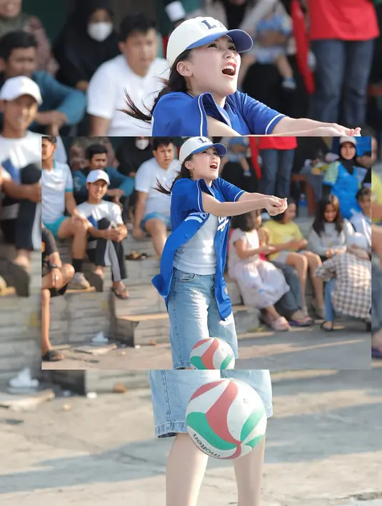 <p>Ayu mencoba fokus memperhatikan bola yang melambung ke arahnya. Potret Ayu saat main voli pun jadi sorotan warganet. (Foto: Instagram/ ayutingting92)</p>