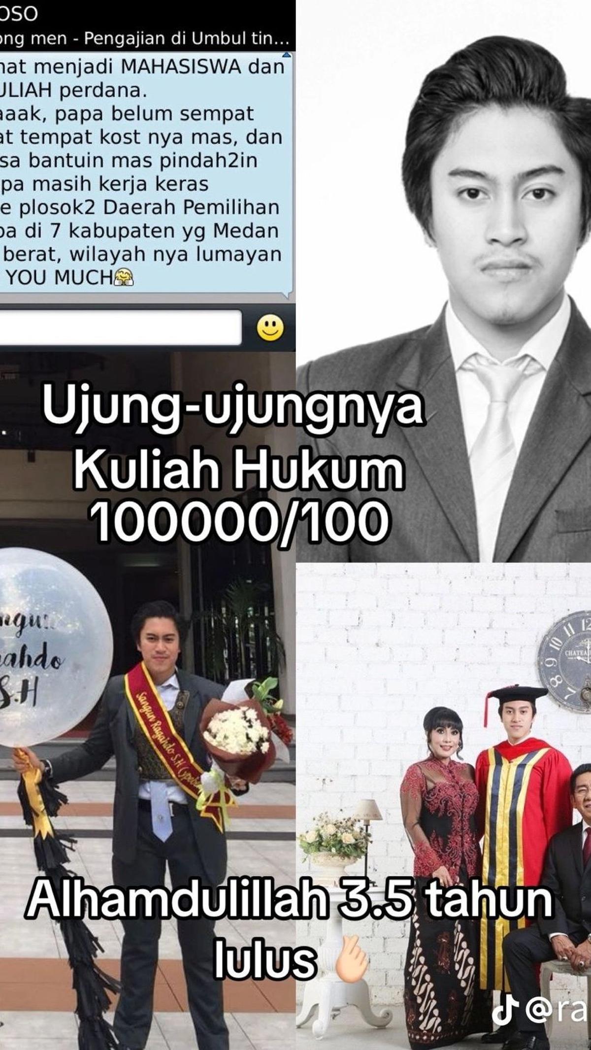 Menempuh kuliah hukum, ia menyelesaikan pendidikannya ini dalam waktu 3,5 tahun saja.
