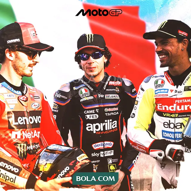 MotoGP - Ilustrasi Pecco Bagnaia, Marco Bezzecchi, Franco Morbidelli dan Bendera Italia