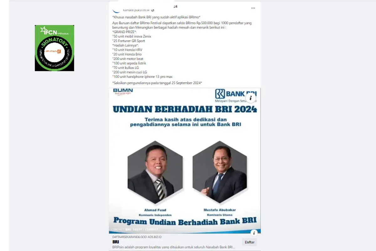 Tangkapan layar klaim BRI bagikan saldo Rp 500 ribu